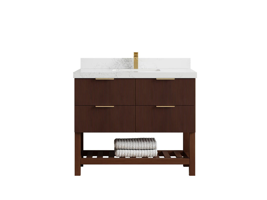 Catalina Teak 42 in W x 22 in D Free Standing Reeded Single Sink Bathroom Vanity - Willow Bath and Vanity