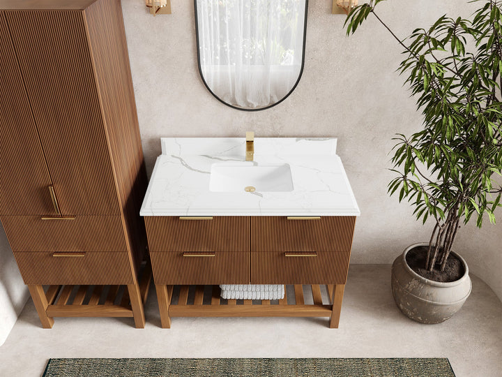 Catalina Teak 42 in W x 22 in D Free Standing Reeded Single Sink Bathroom Vanity - photo 24