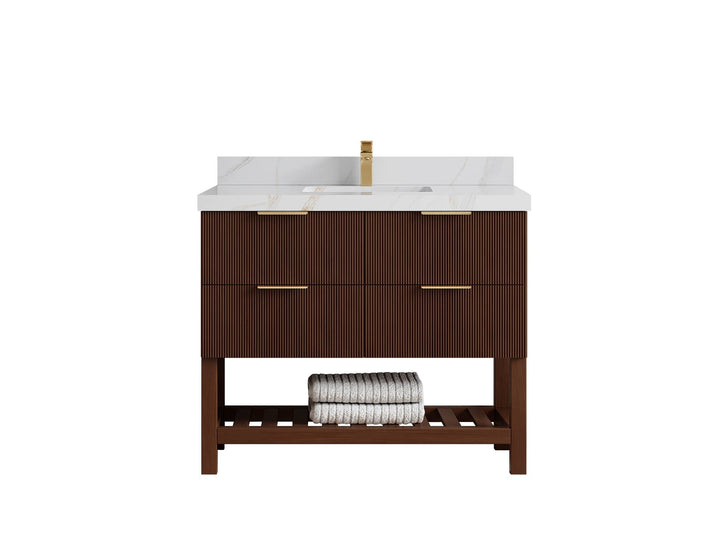 Catalina Teak 42 in W x 22 in D Free Standing Reeded Single Sink Bathroom Vanity - photo 20