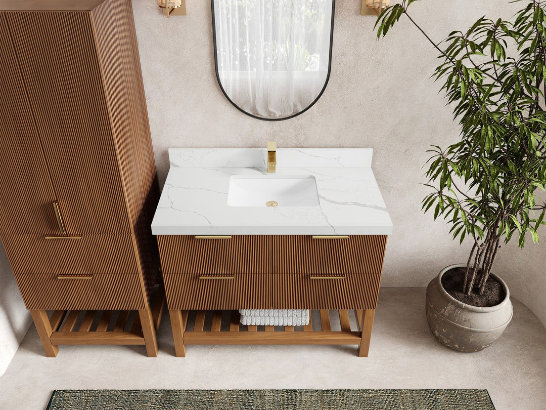 Catalina Teak 42 in W x 22 in D Free Standing Reeded Single Sink Bathroom Vanity - Willow Bath and Vanity