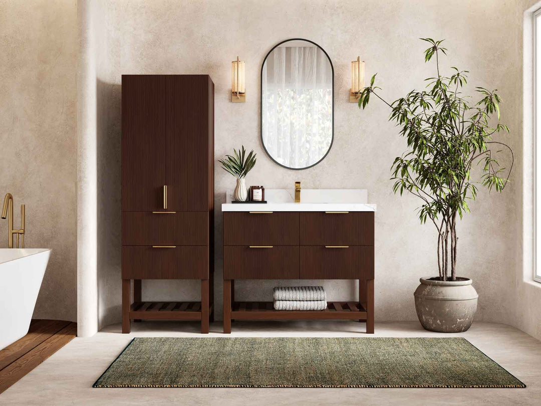 Catalina Teak 42 in W x 22 in D Free Standing Reeded Single Sink Bathroom Vanity - Willow Bath and Vanity