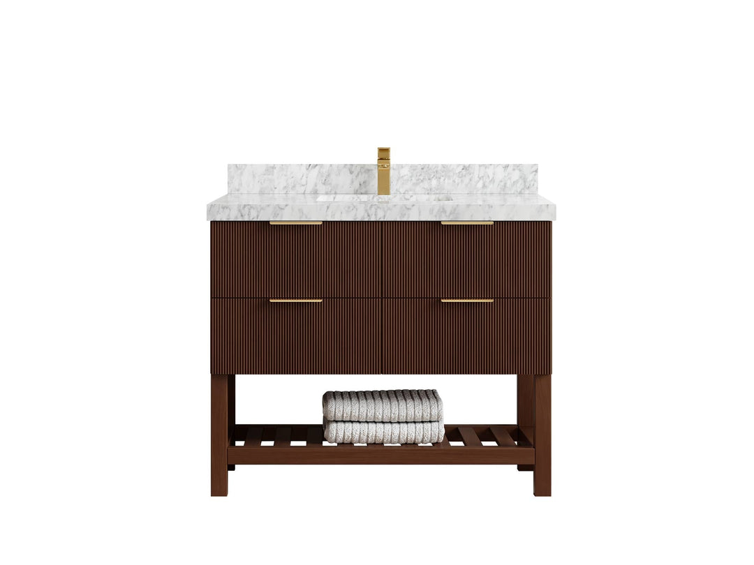 Catalina Teak 42 in W x 22 in D Free Standing Reeded Single Sink Bathroom Vanity - Willow Bath and Vanity