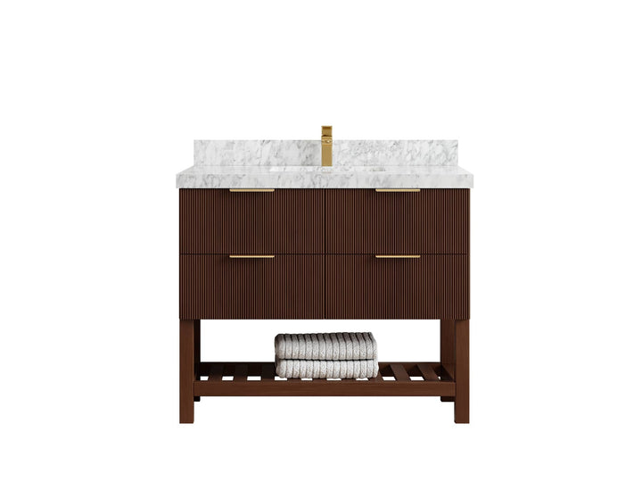 Catalina Teak 42 in W x 22 in D Free Standing Reeded Single Sink Bathroom Vanity - photo 8