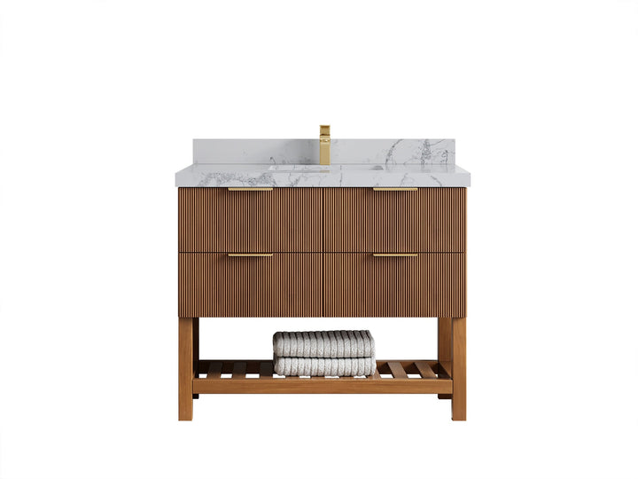 Catalina Teak 42 in W x 22 in D Free Standing Reeded Single Sink Bathroom Vanity - photo 43