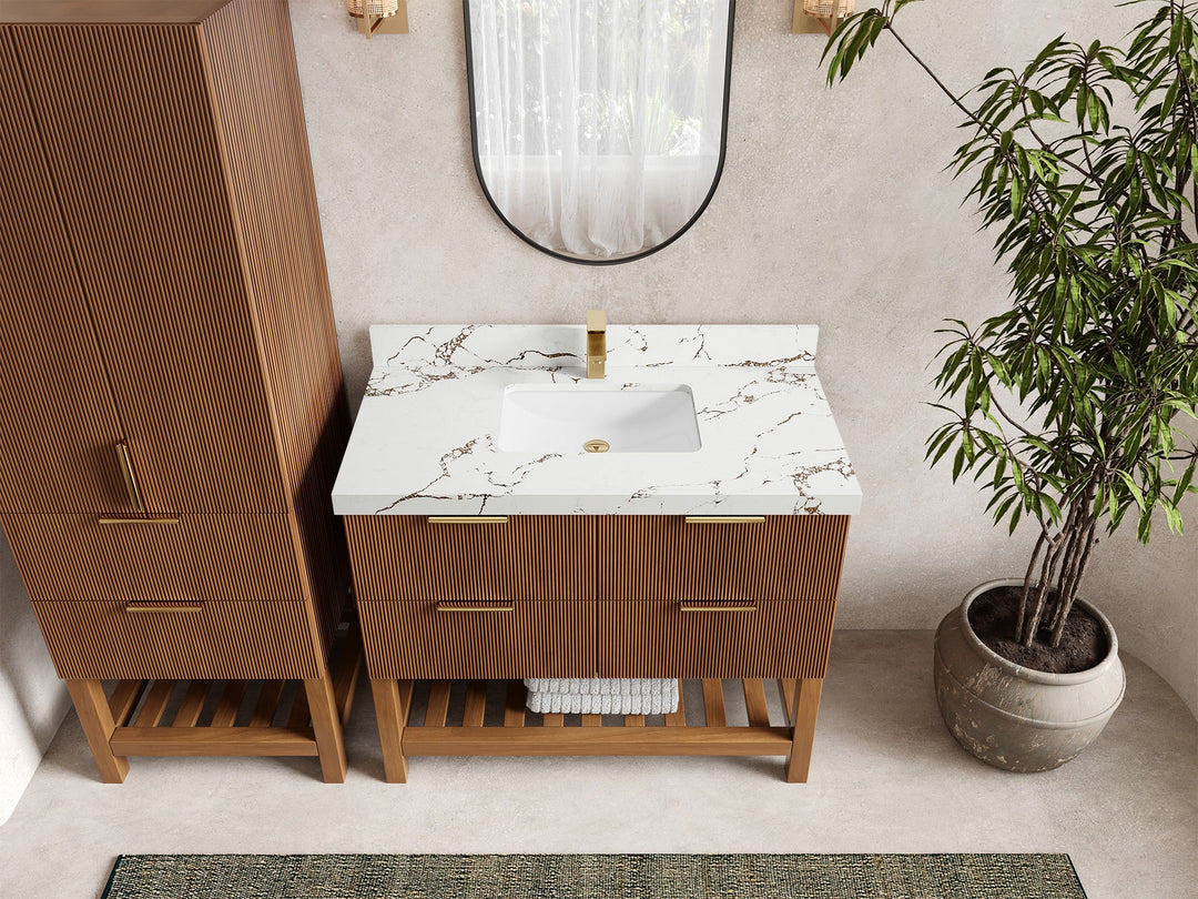 Catalina Teak 42 in W x 22 in D Free Standing Reeded Single Sink Bathroom Vanity - Willow Bath and Vanity