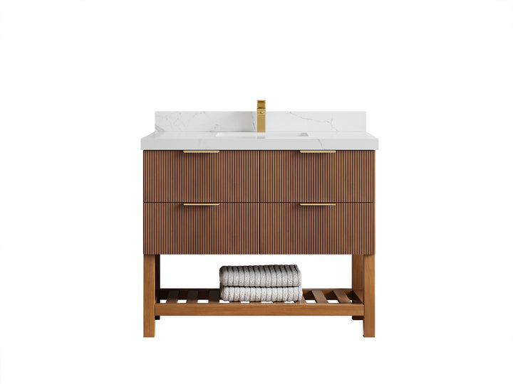 Catalina Teak 42 in W x 22 in D Free Standing Reeded Single Sink Bathroom Vanity - photo 17