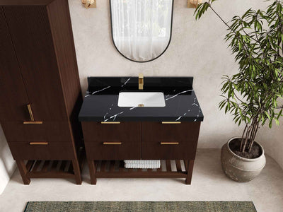 Catalina Teak 42 in W x 22 in D Free Standing Reeded Single Sink Bathroom Vanity - Willow Bath and Vanity