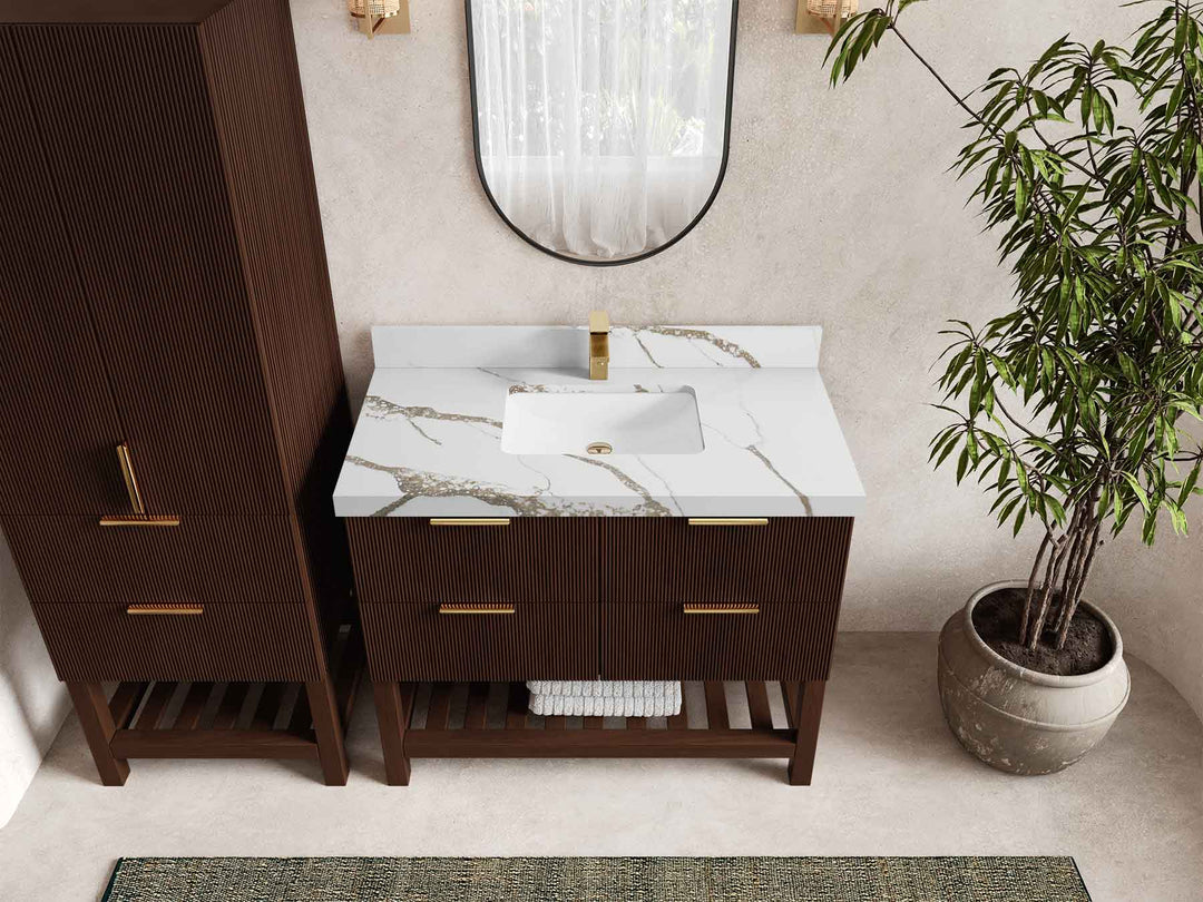 Catalina Teak 42 in W x 22 in D Free Standing Reeded Single Sink Bathroom Vanity - Willow Bath and Vanity