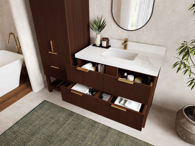 Catalina Teak 42 in W x 22 in D Free Standing Reeded Single Sink Bathroom Vanity - Willow Bath and Vanity
