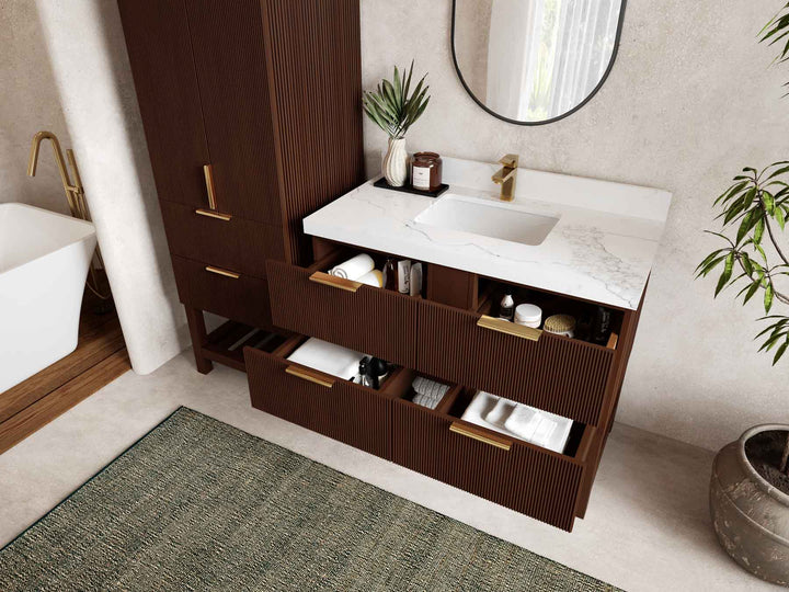 Catalina Teak 42 in W x 22 in D Free Standing Reeded Single Sink Bathroom Vanity - photo 3
