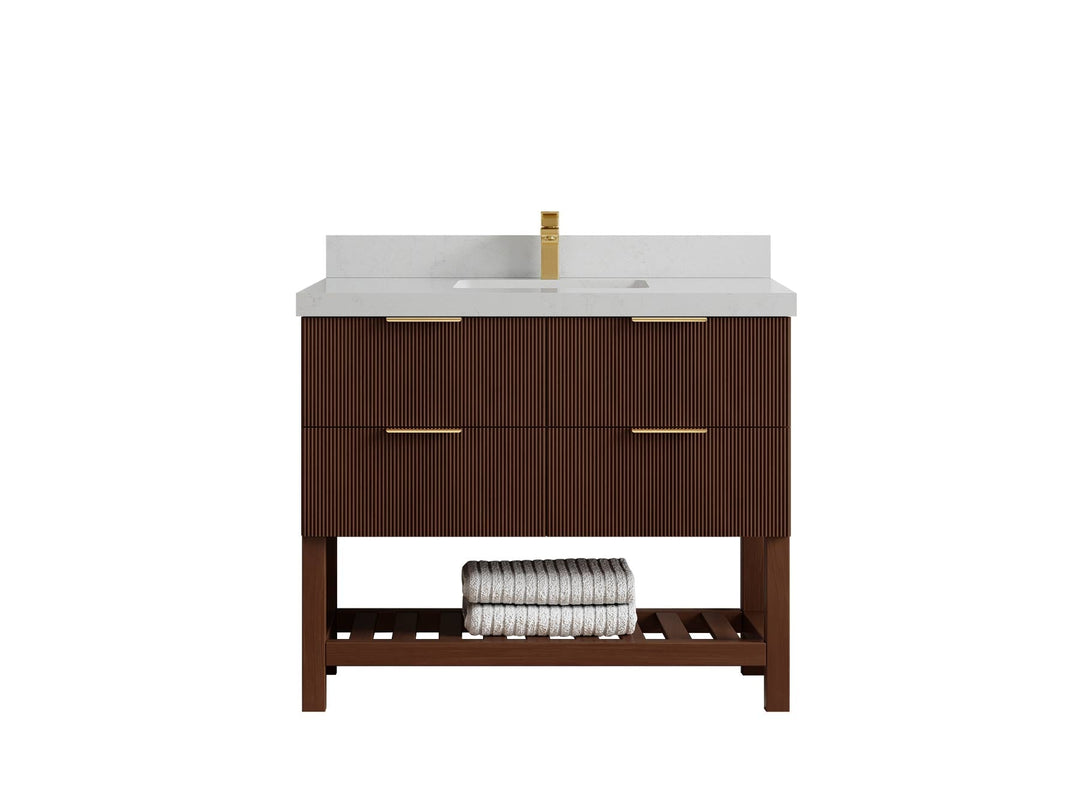 Catalina Teak 42 in W x 22 in D Free Standing Reeded Single Sink Bathroom Vanity - Willow Bath and Vanity