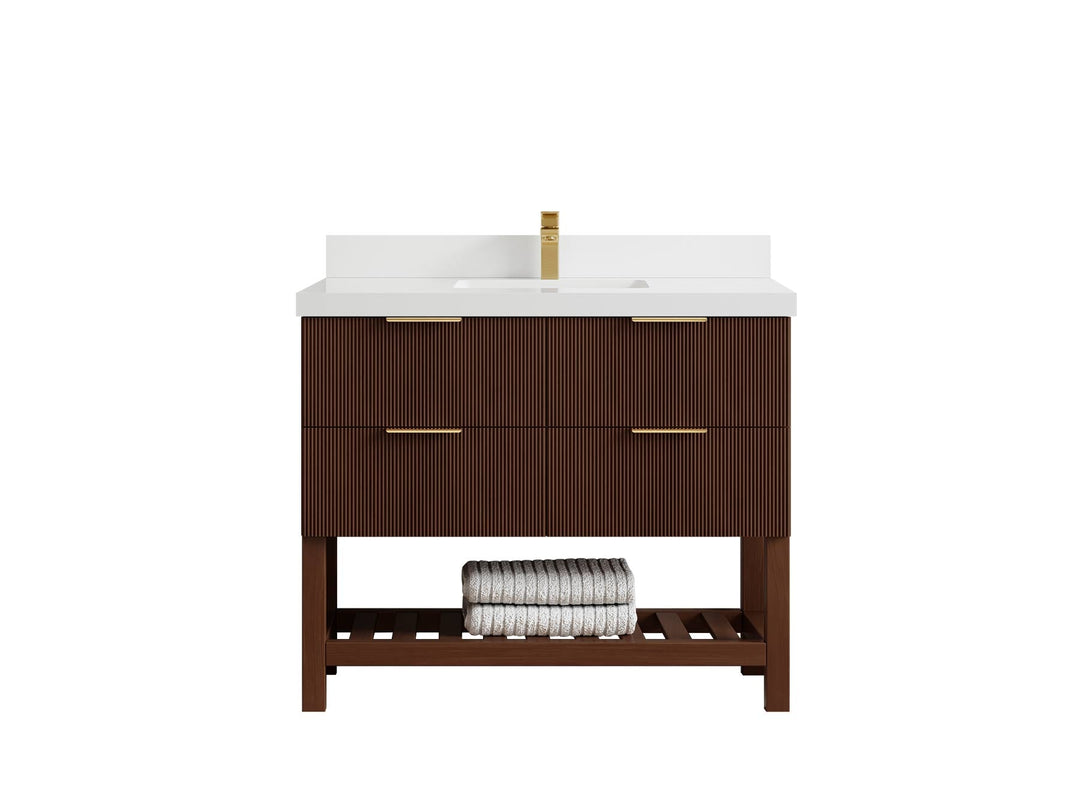 Catalina Teak 42 in W x 22 in D Free Standing Reeded Single Sink Bathroom Vanity - Willow Bath and Vanity