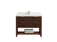 Catalina Teak 42 in W x 22 in D Free Standing Reeded Single Sink Bathroom Vanity - photo 36