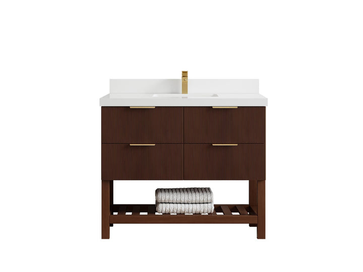 Catalina Teak 42 in W x 22 in D Free Standing Reeded Single Sink Bathroom Vanity - photo 36