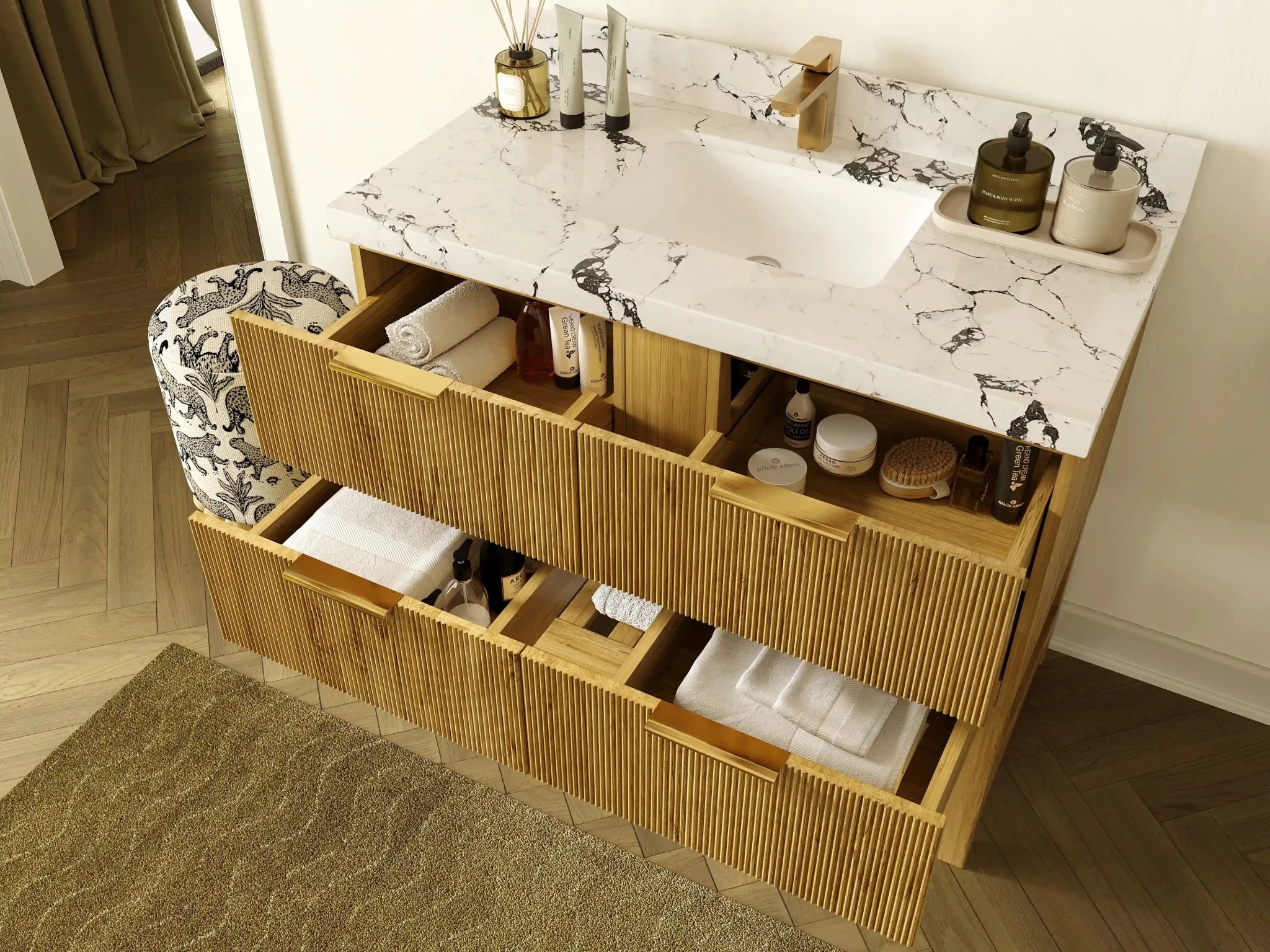 Catalina Teak 42 in W x 22 in D Free Standing Reeded Single Sink Bathroom Vanity - Willow Bath and Vanity