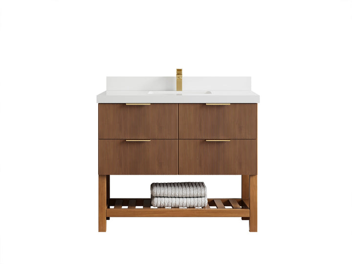 Catalina Teak 42 in W x 22 in D Free Standing Reeded Single Sink Bathroom Vanity - photo 45