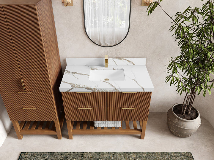 Catalina Teak 42 in W x 22 in D Free Standing Reeded Single Sink Bathroom Vanity - photo 14
