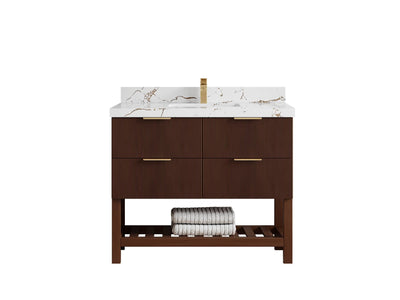 Catalina Teak 42 in W x 22 in D Free Standing Reeded Single Sink Bathroom Vanity - Willow Bath and Vanity
