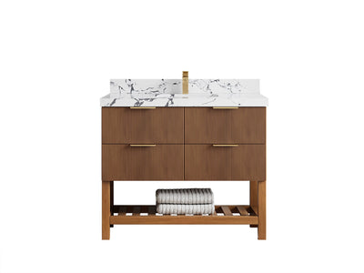 Catalina Teak 42 in W x 22 in D Free Standing Reeded Single Sink Bathroom Vanity - Willow Bath and Vanity