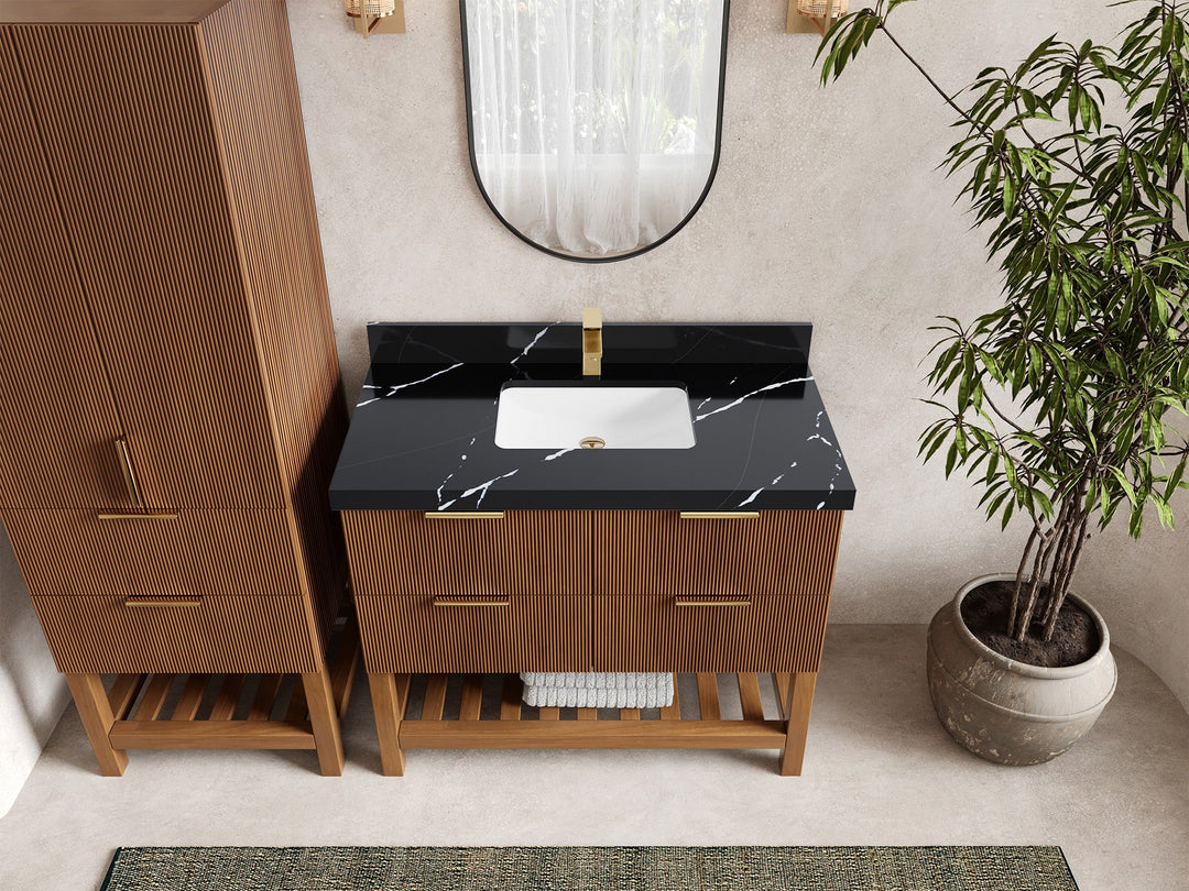 Catalina Teak 42 in W x 22 in D Free Standing Reeded Single Sink Bathroom Vanity - Willow Bath and Vanity