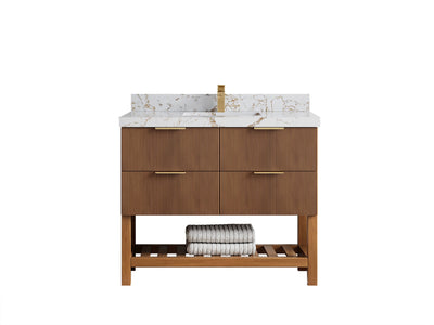 Catalina Teak 42 in W x 22 in D Free Standing Reeded Single Sink Bathroom Vanity - Willow Bath and Vanity