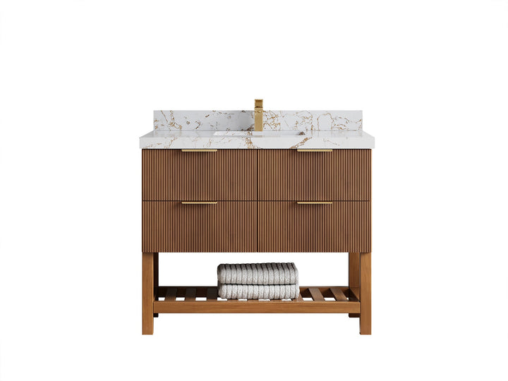 Catalina Teak 42 in W x 22 in D Free Standing Reeded Single Sink Bathroom Vanity - photo 39