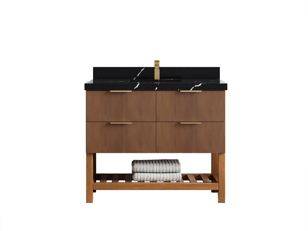 Catalina Teak 42 in W x 22 in D Free Standing Reeded Single Sink Bathroom Vanity - Willow Bath and Vanity