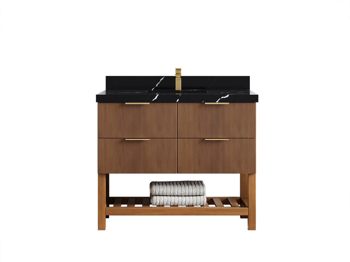 Catalina Teak 42 in W x 22 in D Free Standing Reeded Single Sink Bathroom Vanity - photo 9