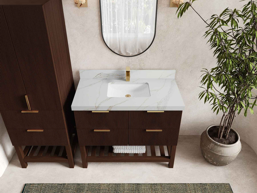 Catalina Teak 42 in W x 22 in D Free Standing Reeded Single Sink Bathroom Vanity - Willow Bath and Vanity