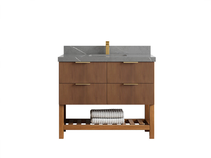 Catalina Teak 42 in W x 22 in D Free Standing Reeded Single Sink Bathroom Vanity - photo 35