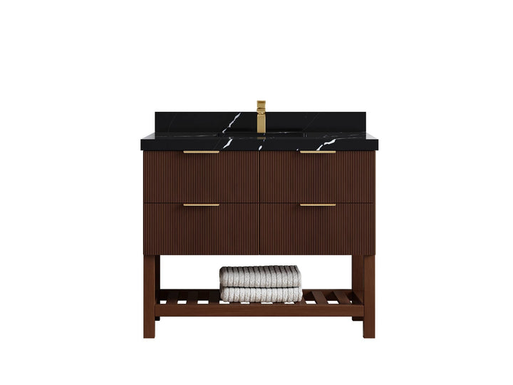 Catalina Teak 42 in W x 22 in D Free Standing Reeded Single Sink Bathroom Vanity - photo 12