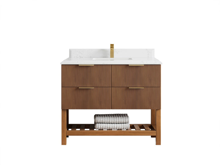 Catalina Teak 42 in W x 22 in D Free Standing Reeded Single Sink Bathroom Vanity - photo 27