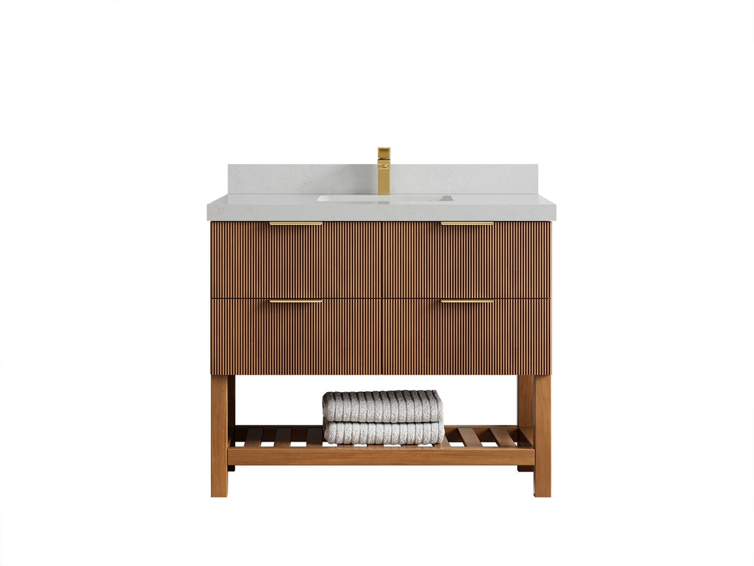 Catalina Teak 42 in W x 22 in D Free Standing Reeded Single Sink Bathroom Vanity - Willow Bath and Vanity