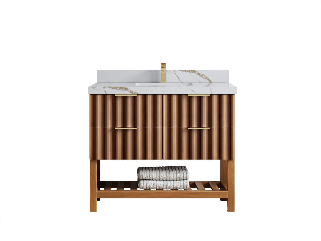 Catalina Teak 42 in W x 22 in D Free Standing Reeded Single Sink Bathroom Vanity - Willow Bath and Vanity