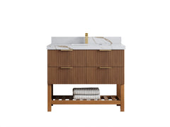 Catalina Teak 42 in W x 22 in D Free Standing Reeded Single Sink Bathroom Vanity - photo 14