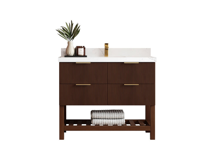 Catalina Teak 42 in W x 22 in D Free Standing Reeded Single Sink Bathroom Vanity - photo 1
