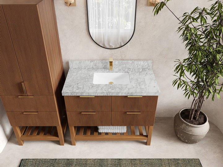 Catalina Teak 42 in W x 22 in D Free Standing Reeded Single Sink Bathroom Vanity - photo 10