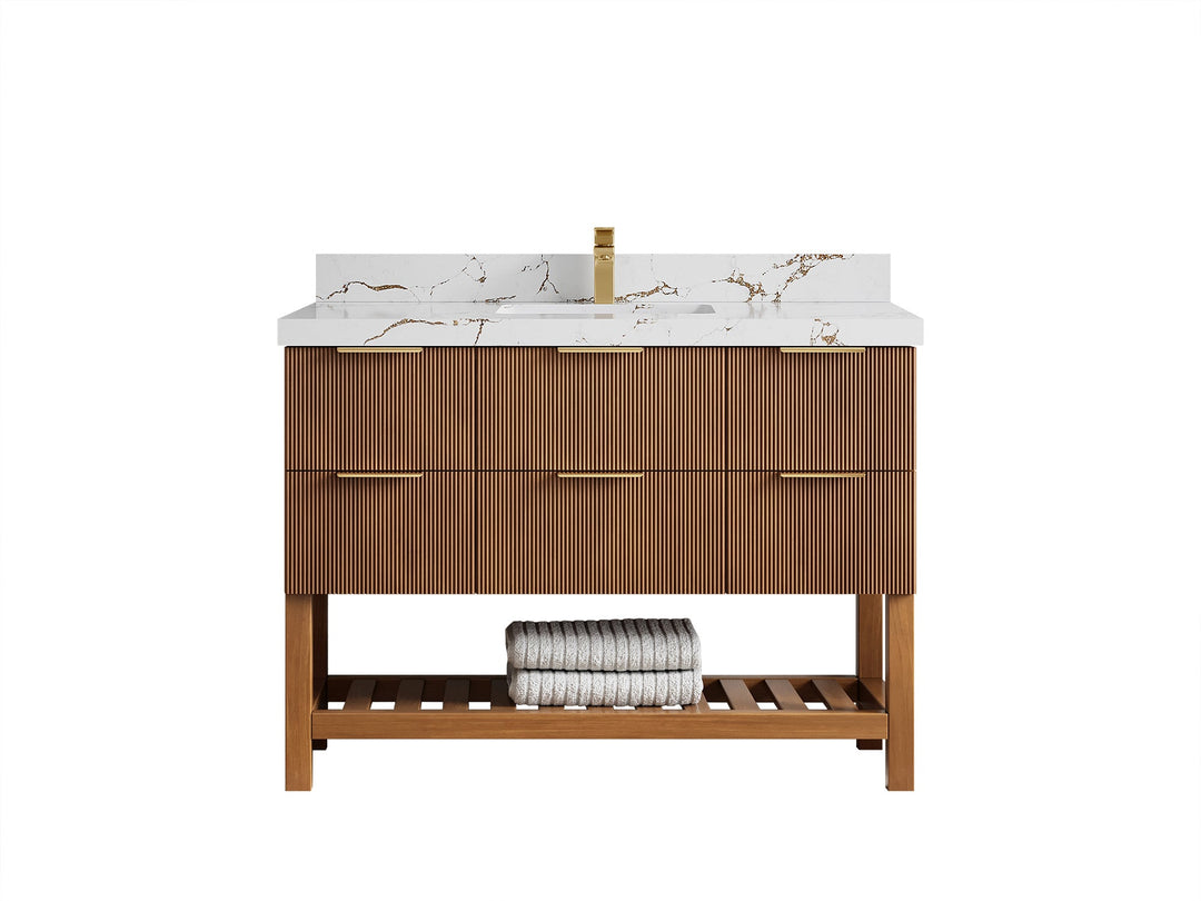 Catalina Teak 48 in W x 22 in D Free Standing Reeded Single Sink Bathroom Vanity - Willow Bath and Vanity