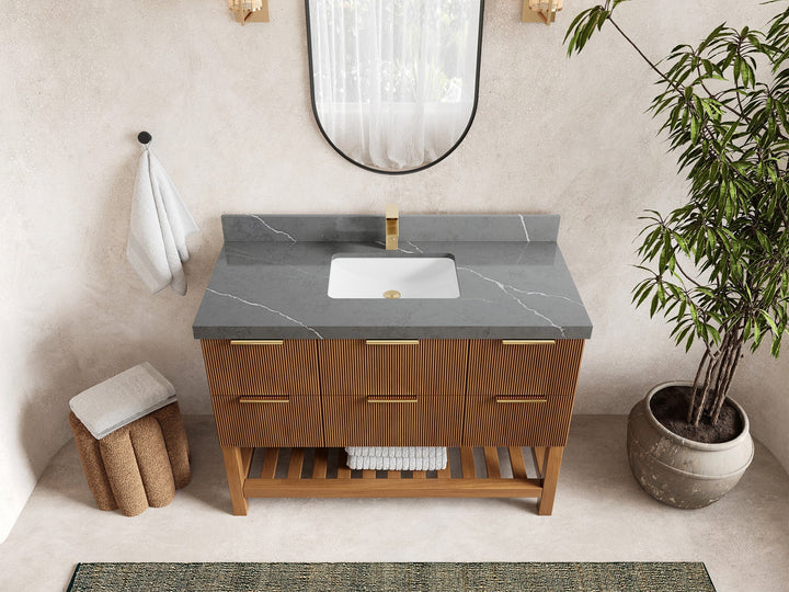 Catalina Teak 48 in W x 22 in D Free Standing Reeded Single Sink Bathroom Vanity - photo 34