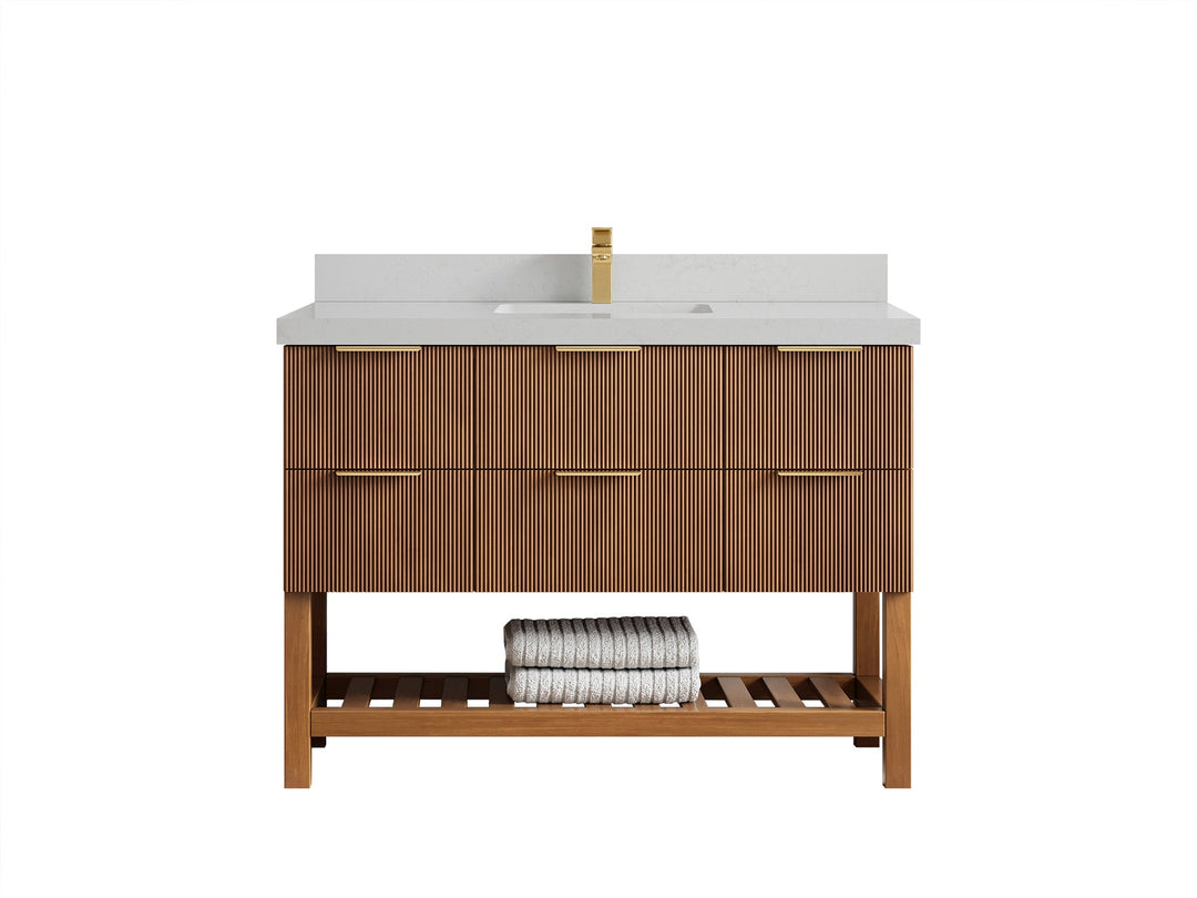 Catalina Teak 48 in W x 22 in D Free Standing Reeded Single Sink Bathroom Vanity - Willow Bath and Vanity