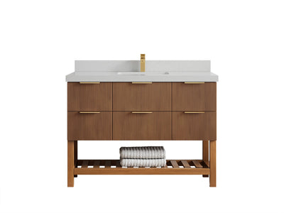 Catalina Teak 48 in W x 22 in D Free Standing Reeded Single Sink Bathroom Vanity - Willow Bath and Vanity