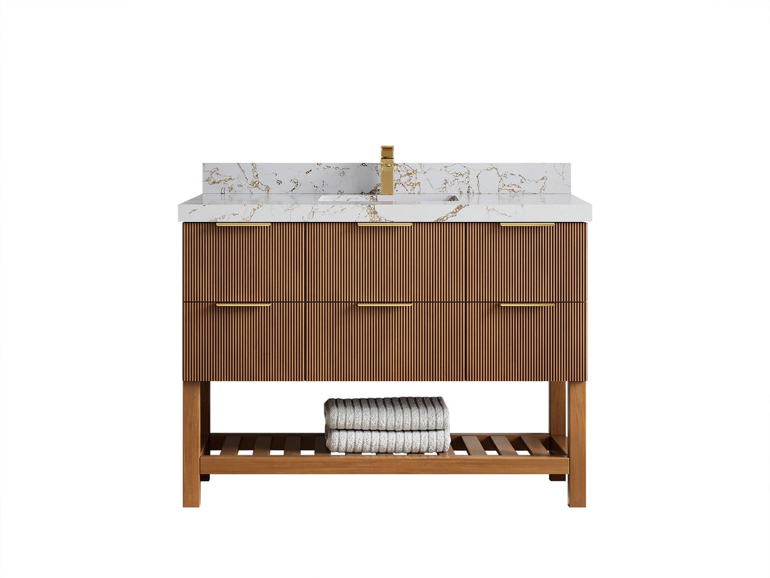 Catalina Teak 48 in W x 22 in D Free Standing Reeded Single Sink Bathroom Vanity - Willow Bath and Vanity