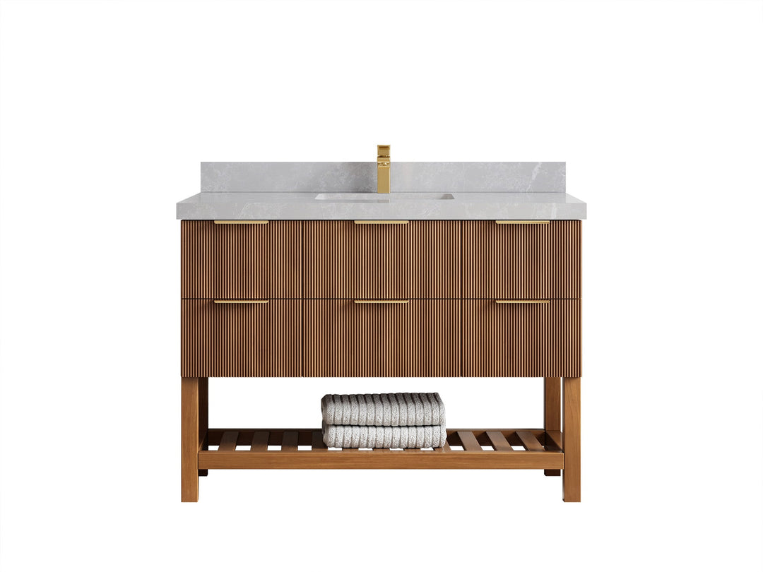 Catalina Teak 48 in W x 22 in D Free Standing Reeded Single Sink Bathroom Vanity - Willow Bath and Vanity