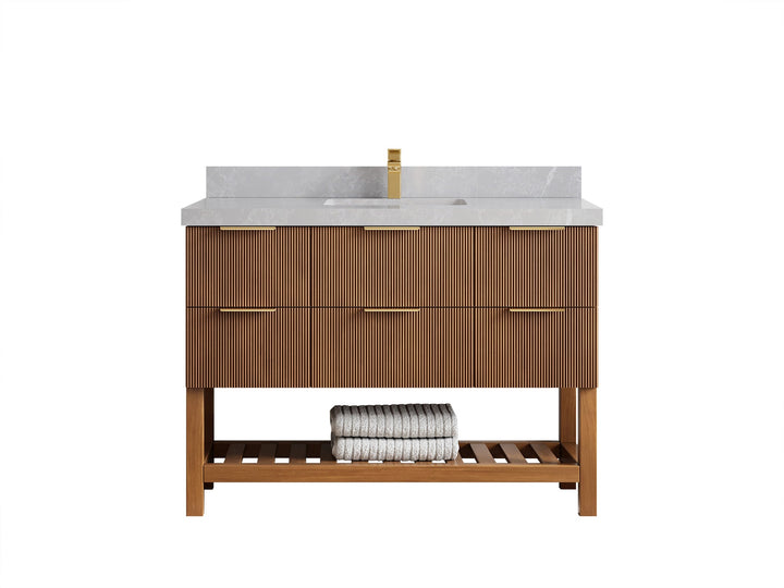 Catalina Teak 48 in W x 22 in D Free Standing Reeded Single Sink Bathroom Vanity - photo 33