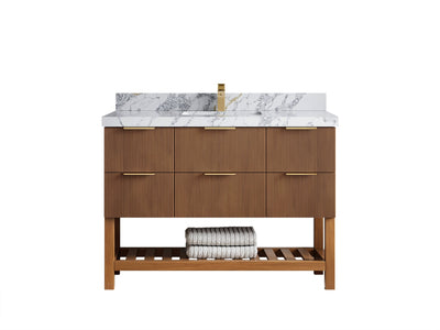 Catalina Teak 48 in W x 22 in D Free Standing Reeded Single Sink Bathroom Vanity - Willow Bath and Vanity