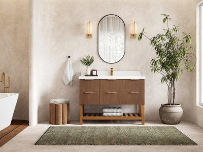 Catalina Teak 48 in W x 22 in D Free Standing Reeded Single Sink Bathroom Vanity - Willow Bath and Vanity