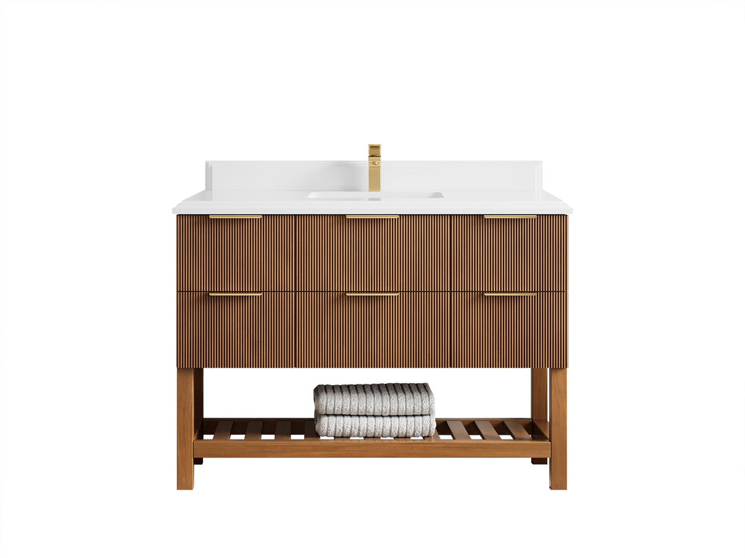 Catalina Teak 48 in W x 22 in D Free Standing Reeded Single Sink Bathroom Vanity - Willow Bath and Vanity