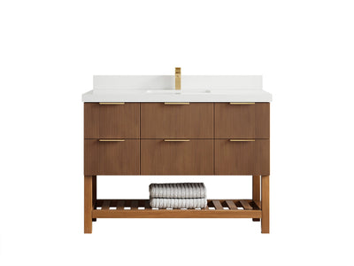 Catalina Teak 48 in W x 22 in D Free Standing Reeded Single Sink Bathroom Vanity - Willow Bath and Vanity