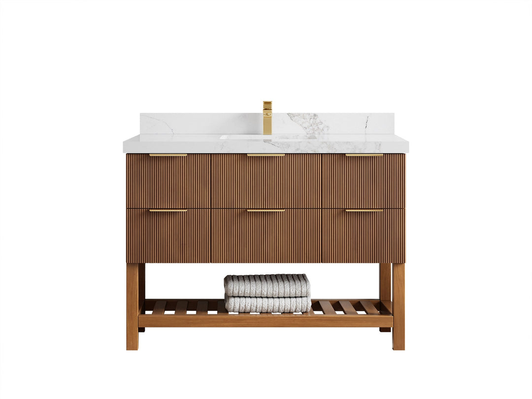 Catalina Teak 48 in W x 22 in D Free Standing Reeded Single Sink Bathroom Vanity - Willow Bath and Vanity