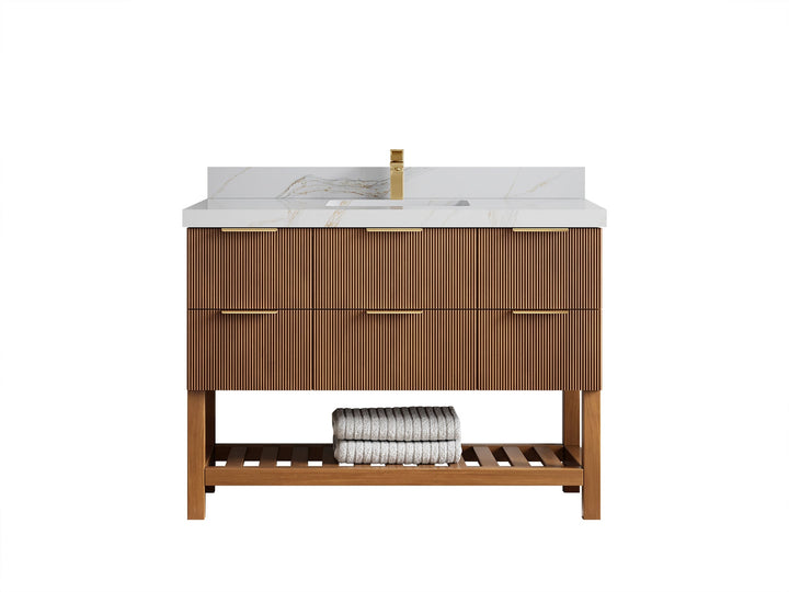 Catalina Teak 48 in W x 22 in D Free Standing Reeded Single Sink Bathroom Vanity - photo 23